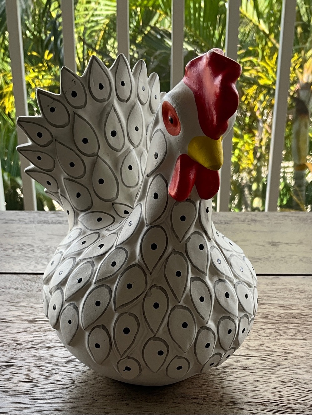 Decorative White Ceramic Rooster Sculpture with Red Comb